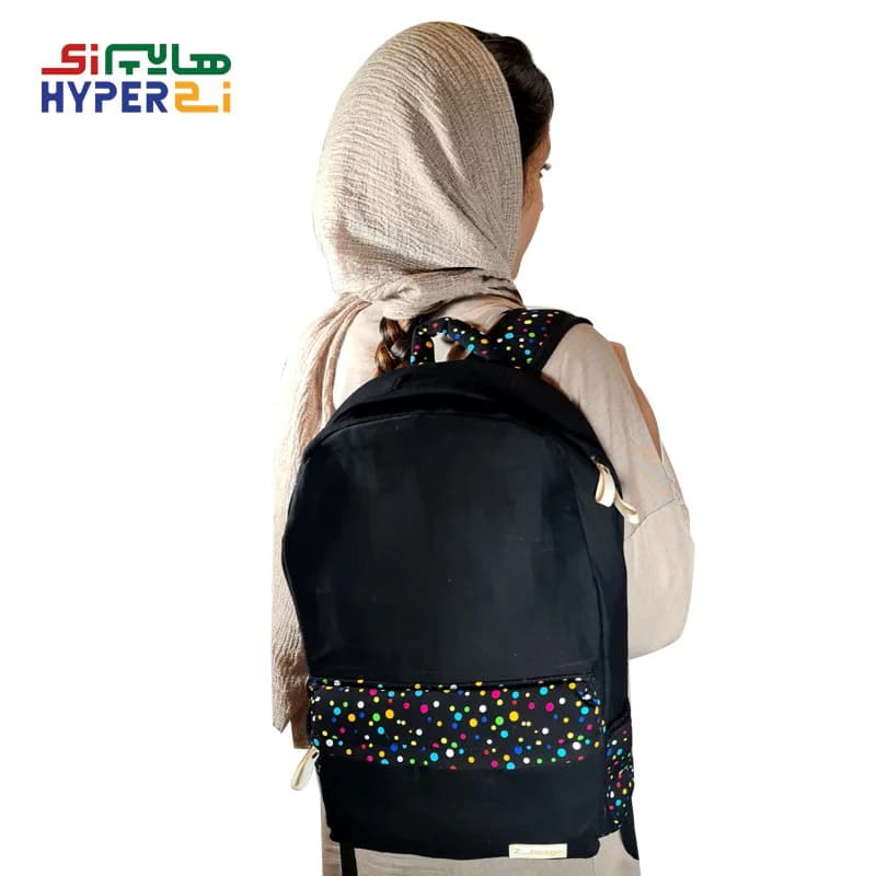 کوله پشتی دانش آموزی زیماژ کد K017 مشکی خالدار رنگی — تصویر ۳
