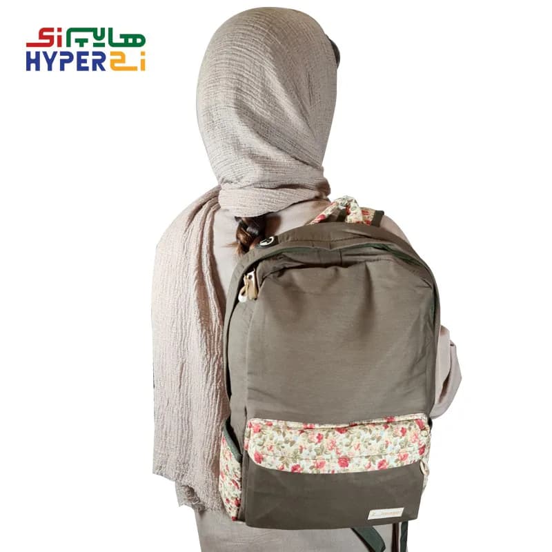 کوله پشتی زیماژ کد K022 طرح زمینه سدری-گل کرمی — تصویر ۲