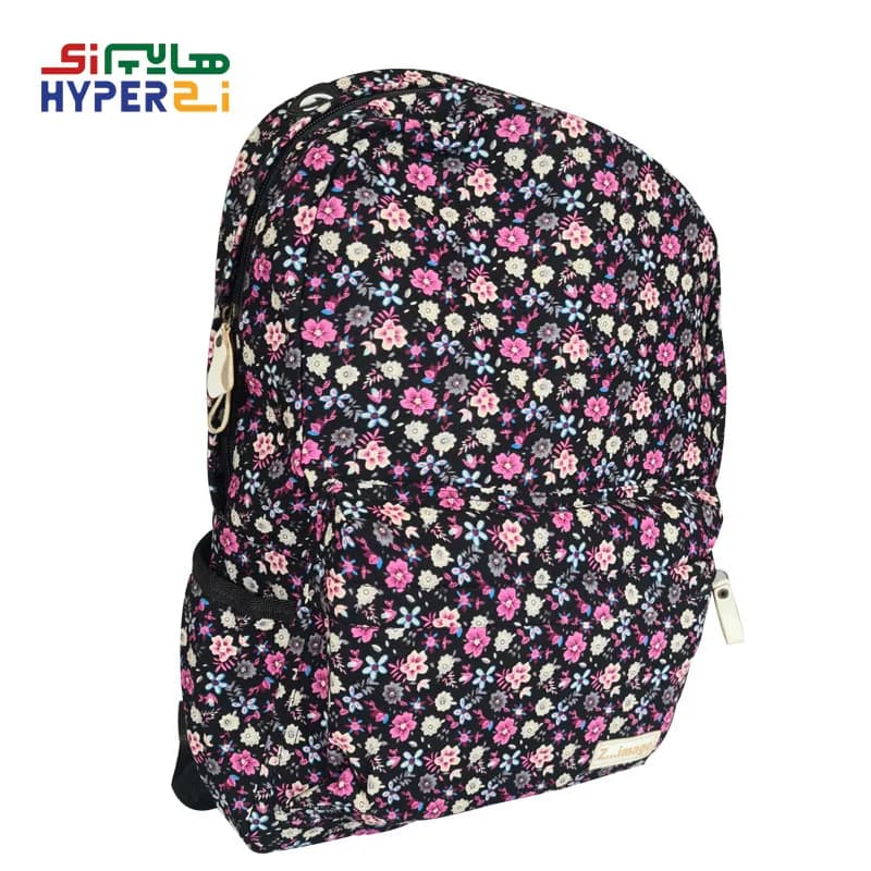 کوله پشتی دخترانه زیماژ کد K010 طرح زمینه مشکی گل دار