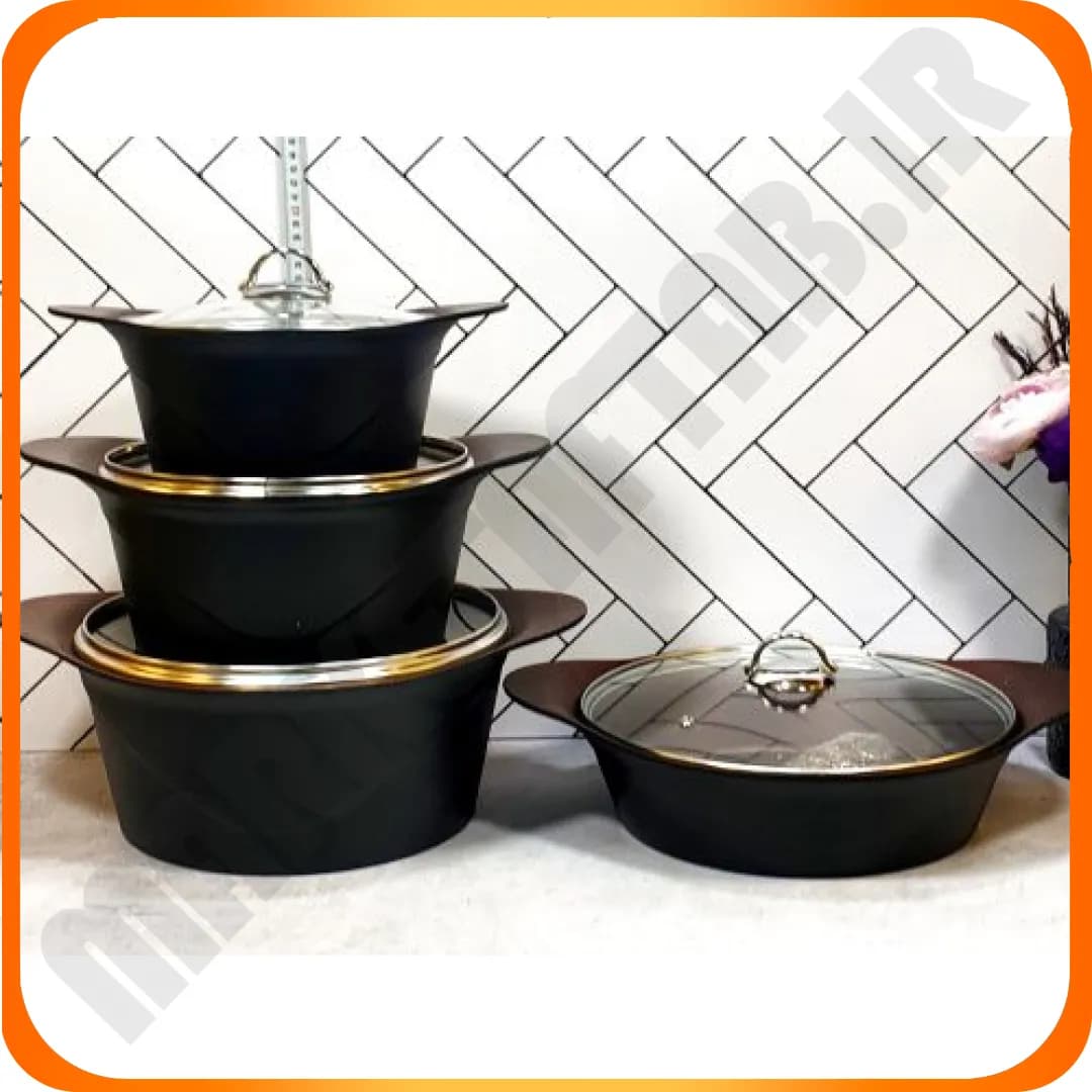 925 سرویس 14 پارچ مشکی سمباده ای چدنی جلامبین