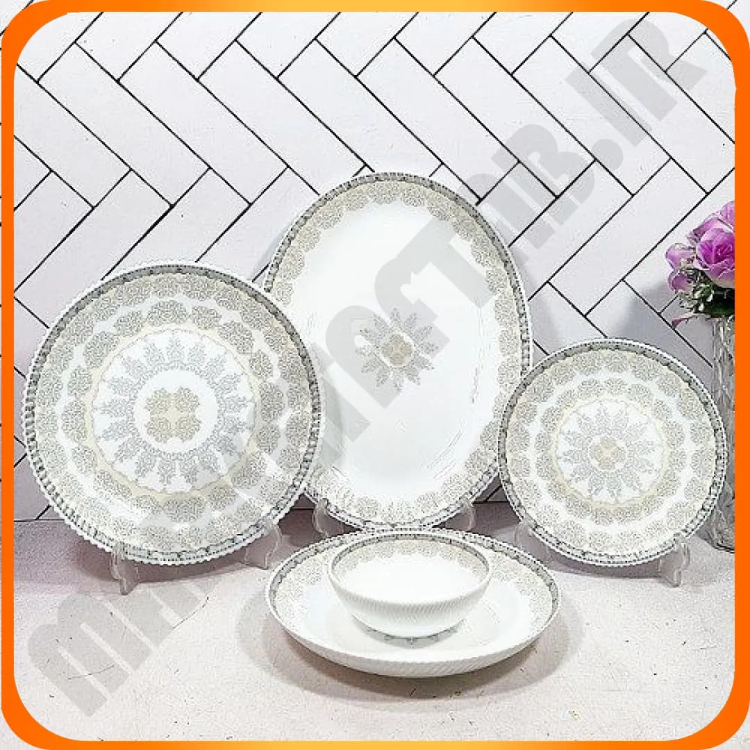 سرویس 25 پارچه گرد کنگره ویدا 59003 کرم خاکستری آرکوپال دینو — تصویر ۲