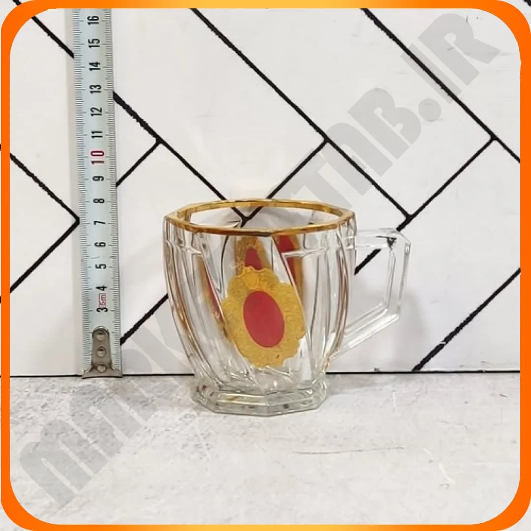 483 فنجان اسکوئر HB لب طلا طرح زرشکی چین — تصویر ۳