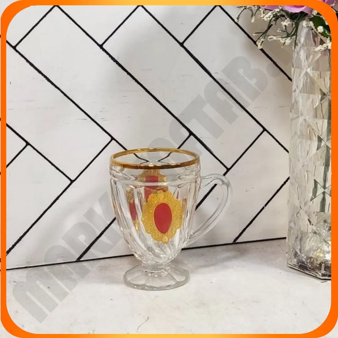 نیم لیوان پایه دار تولیپ ZII5607I لب طلا طرح دار زرشکی — تصویر ۲