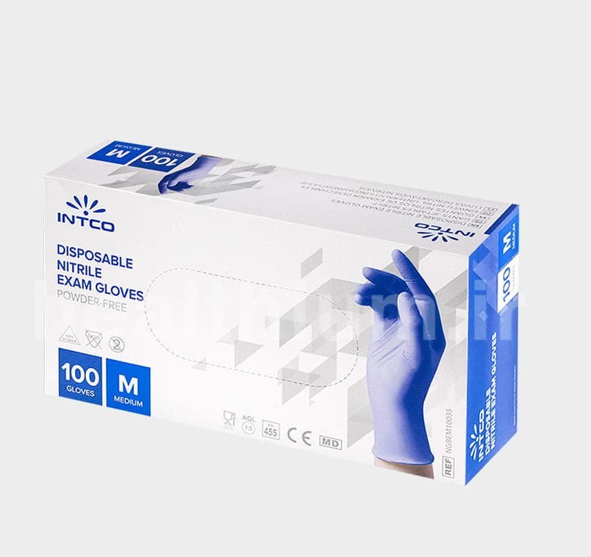 دستکش نیتریل آبی بدون پودر اینتکو INTCO