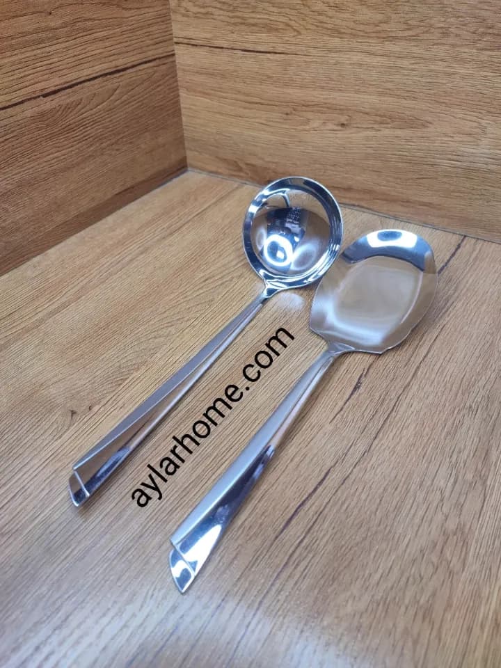 کفگیر و ملاغه استیل طرح ناخنی — تصویر ۳