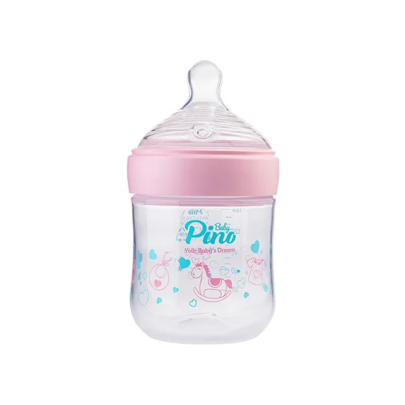 شیشه شیر پینو بیبی صورتی مدل Natural sense کد M 0-6 ظرفیت 150 میلی لیتر