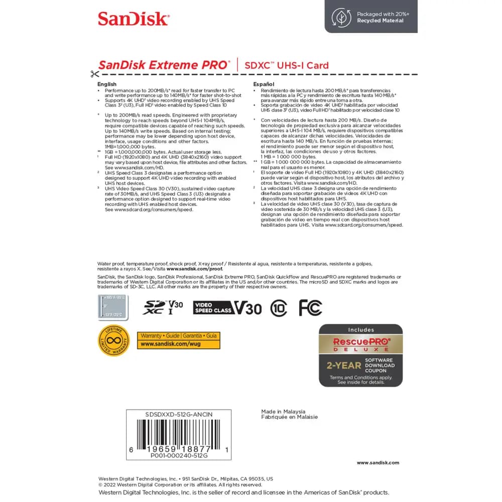 کارت حافظه SANDISK SD 512G 200M EXPRO — تصویر ۲