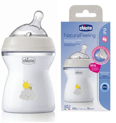 شیشه شیر چیکو مدل Natural Feeling ظرفیت 250 میلی لیتر chicco طلقی مناسب 3 ماه به بالا — تصویر ۳
