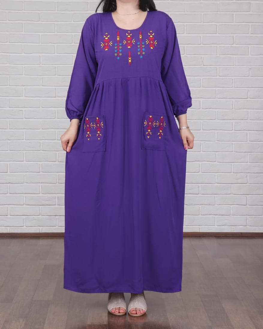 پیراهن ساحلی یقه گلدوزی ۲ جیب