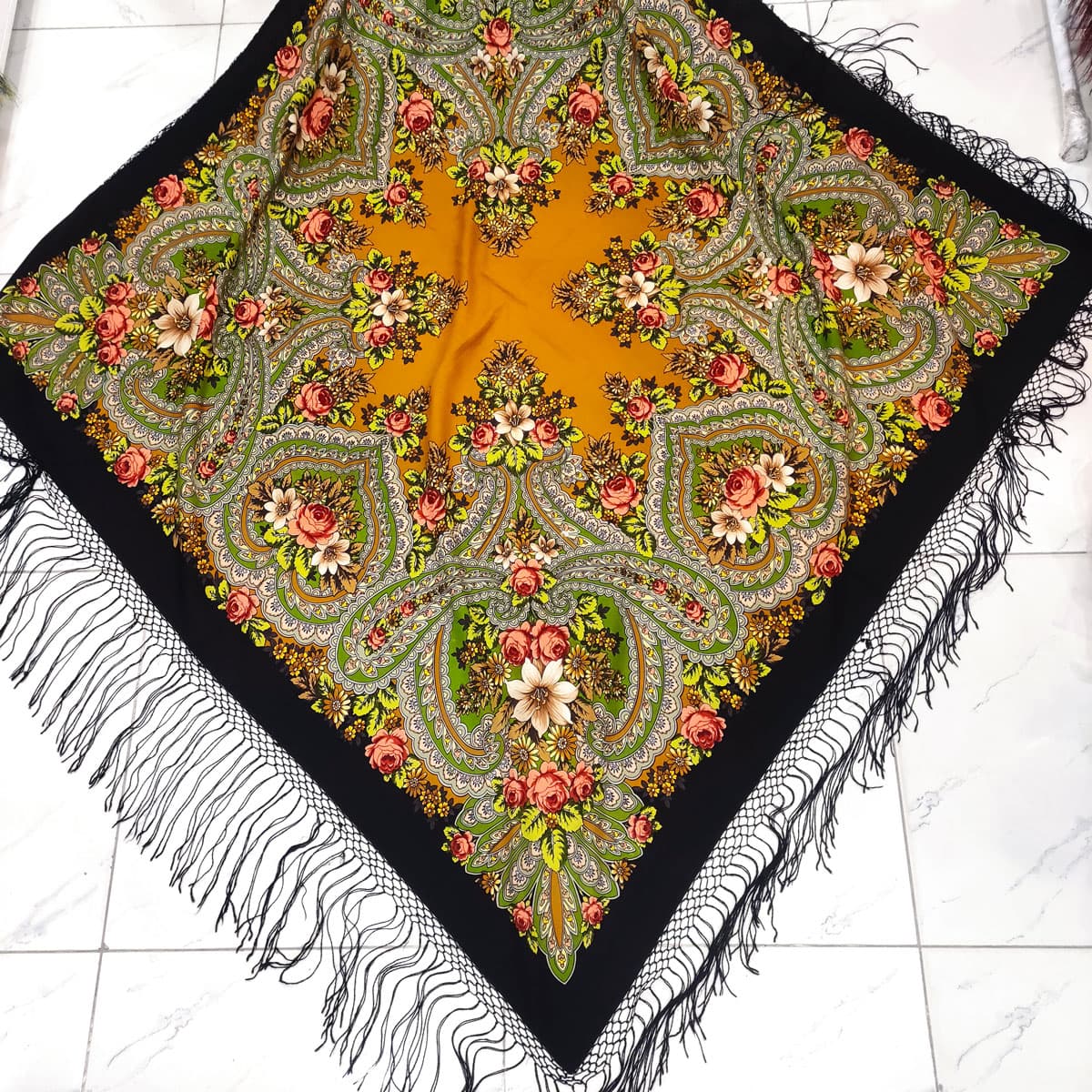روسری ترکمنی پشمی اصیل کد R100186 — تصویر ۲