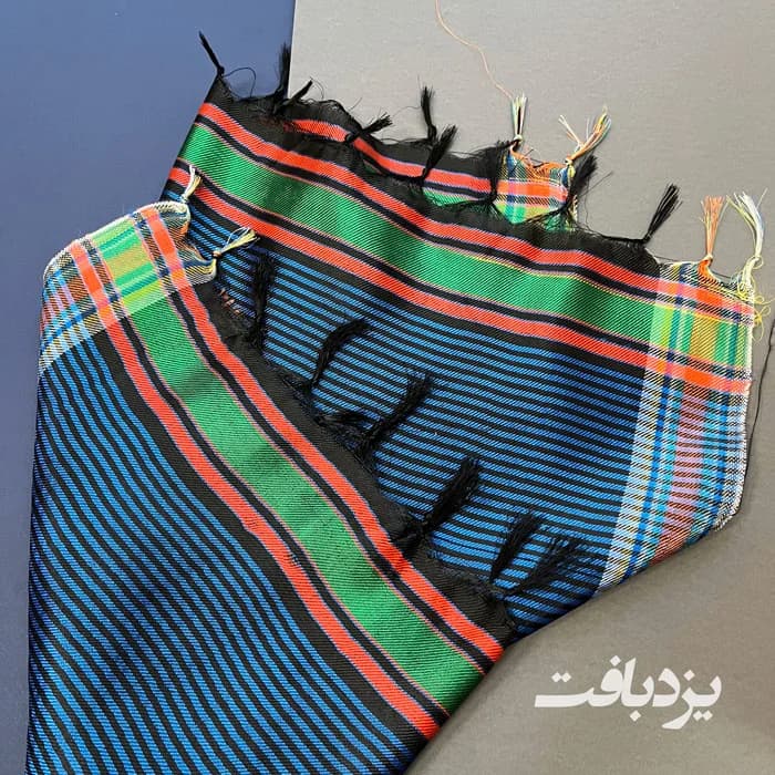 دستمال یزدی ابریشمی راه راه آبی سایز بزرگ — تصویر ۳
