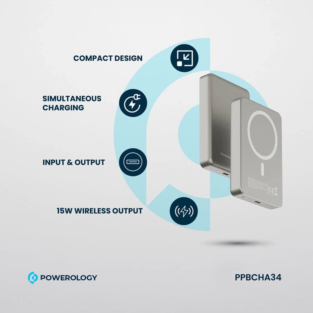 پاوربانک 10000mAh وایرلس شارژ مگ سیف Powerology مدل PPBCHA34 — تصویر ۳