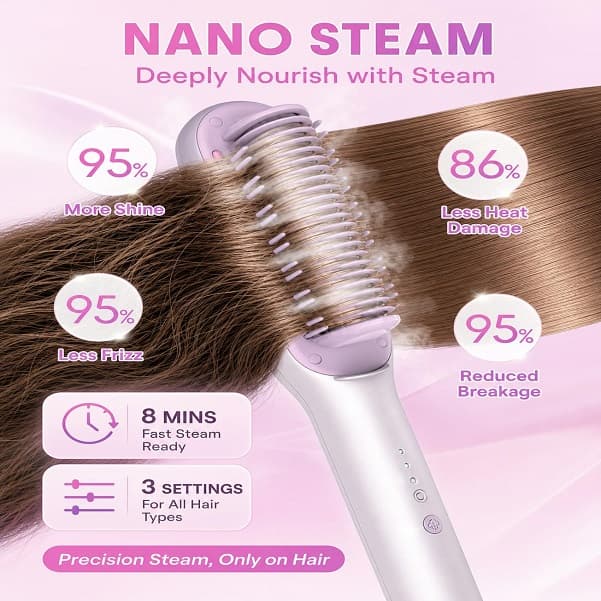 برس حرارتی بخاردار شیگلم مدل Hydra Shot Steam straightening brush Pro وزن 775 گرم با مخزن بخار داخلی و سیستم یونساز — تصویر ۲