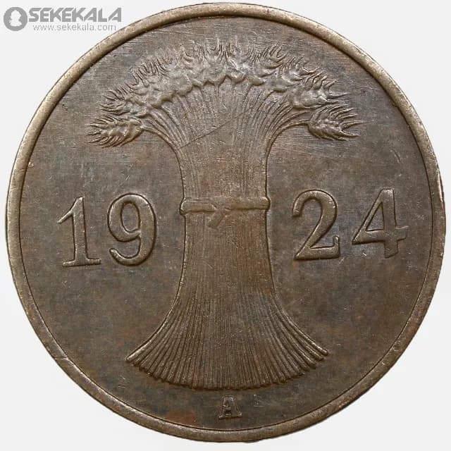 سکه 1 رایش فنیگ آلمان (جمهوری وایمار) 1924