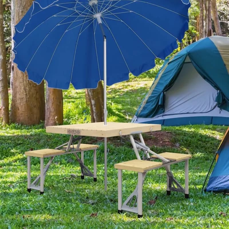 میز کمپینگ تاشو با روکش چوب طبیعی قاب آلومینیومی 86L x 72.5W x 67Hcm — تصویر ۵