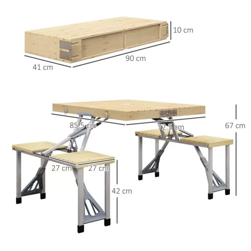 میز کمپینگ تاشو با روکش چوب طبیعی قاب آلومینیومی 86L x 72.5W x 67Hcm — تصویر ۲
