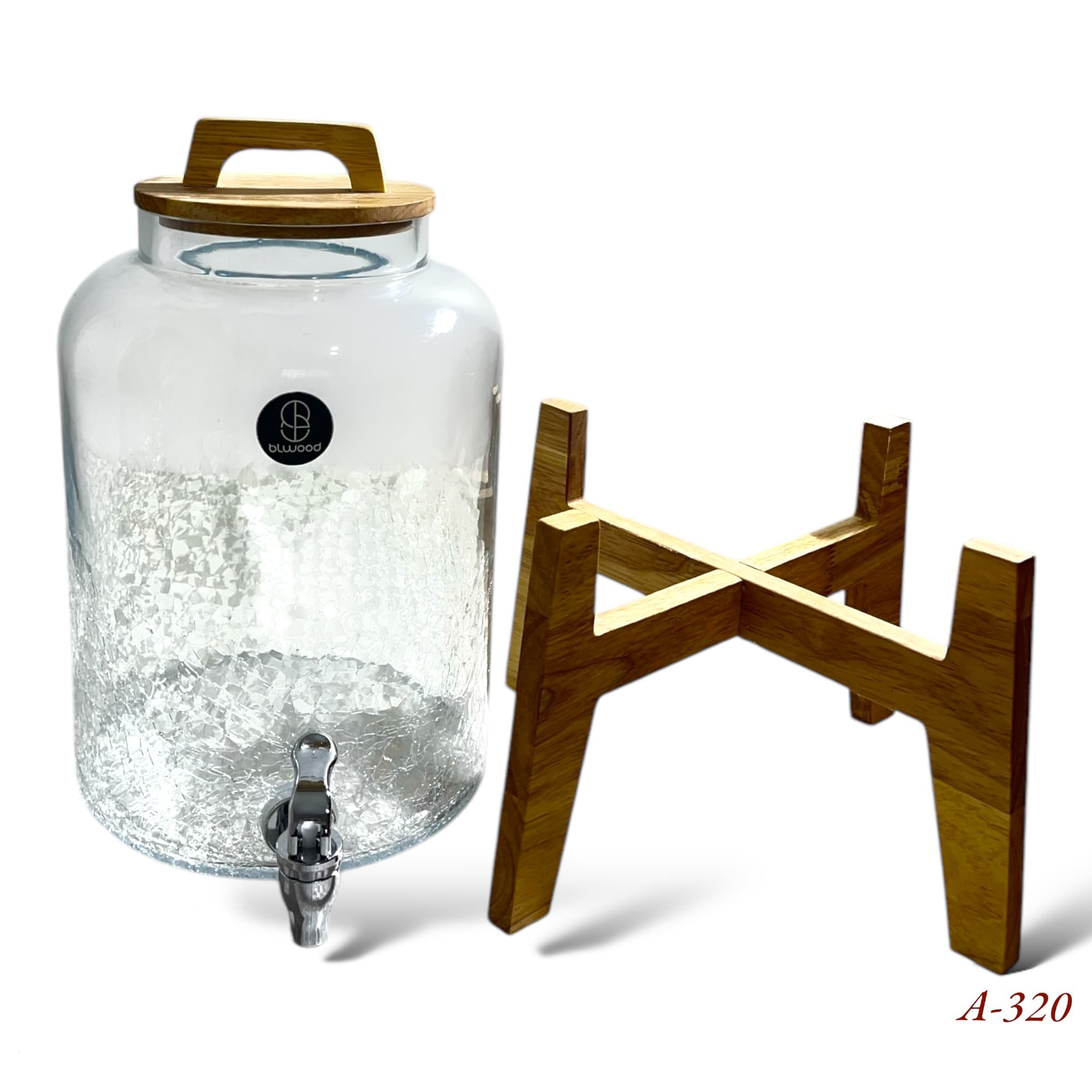 کلمن شیشه ای ترکیبی شفاف و آبگز درب و پایه چوبی BLWOOD کد3201(ارسال با پیک فقط برای تهران و کرج) — تصویر ۲