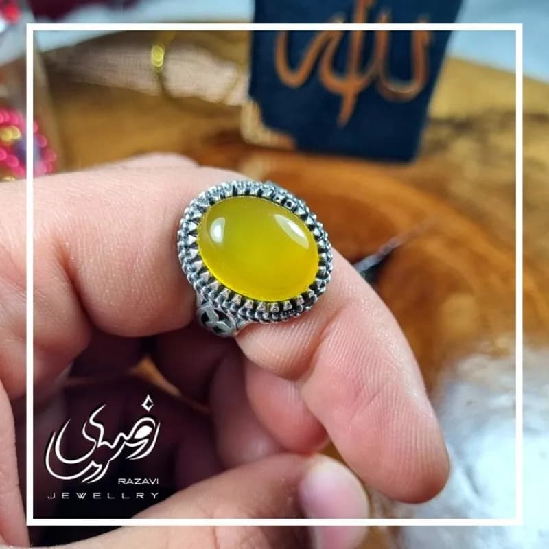 انگشتر نقره زنانه طرح ریما با نگین شرف الشمس — تصویر ۲