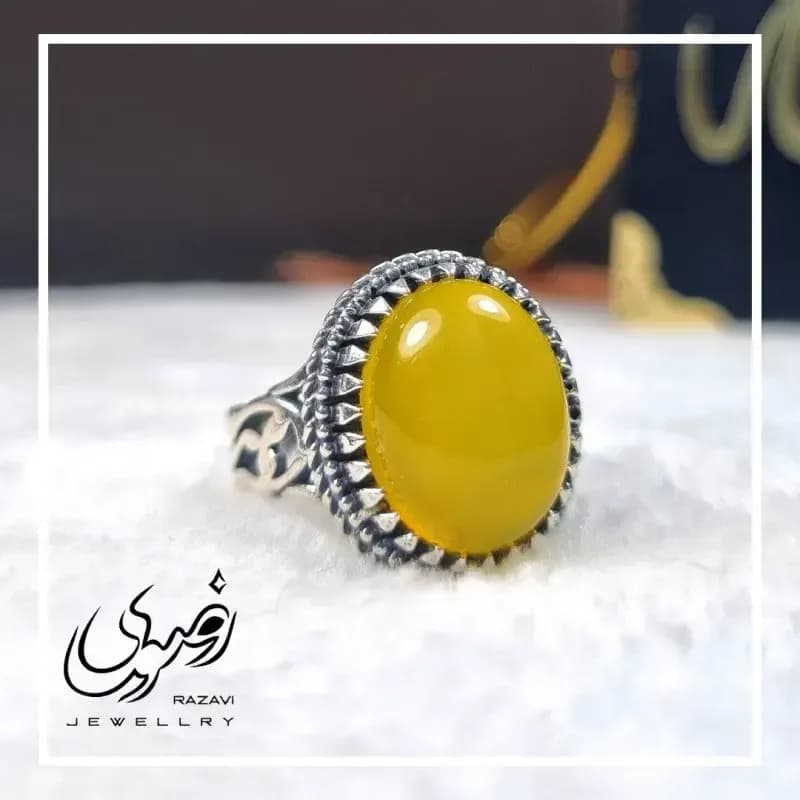 انگشتر نقره زنانه طرح ریما با نگین شرف الشمس — تصویر ۴