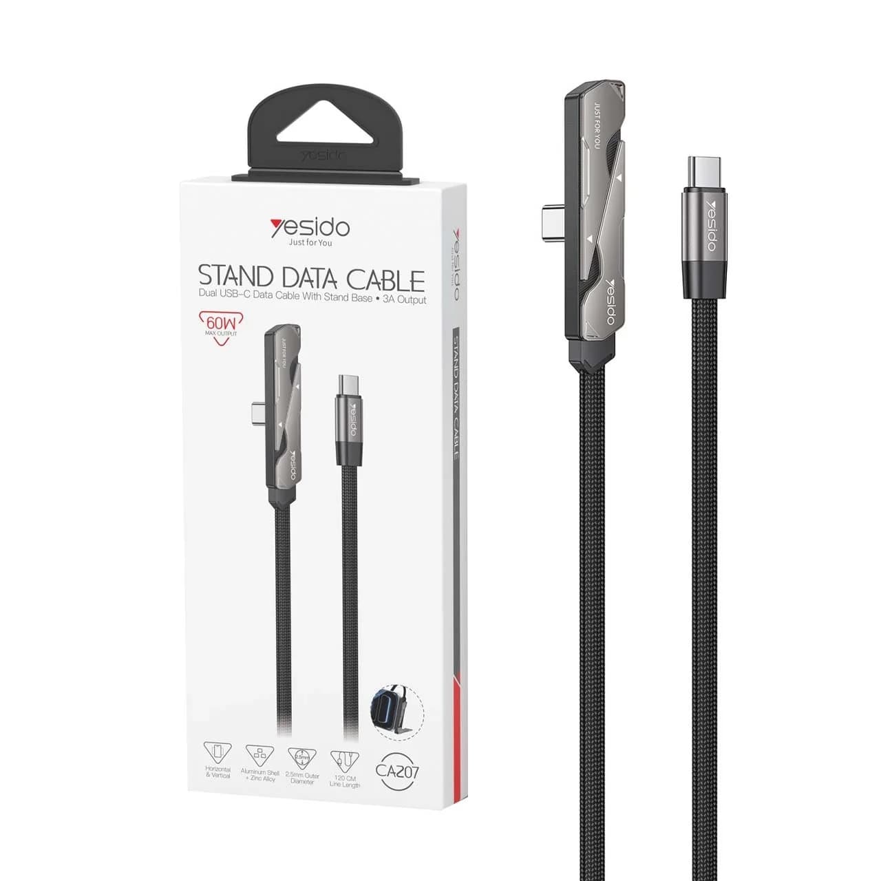 کابل شارژ 1.2 متری PD و فست Yesido Type-C To Type-C مدل CA207 60W – مشکی (گارانتی شش ماه تعویض نیکان همراه) — تصویر ۹