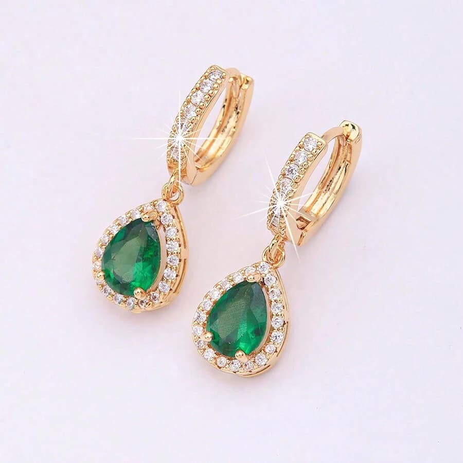 گوشواره قطرهای لوکس روکش طلای 18K — 1 جفت (Luxury CZ Teardrop)
