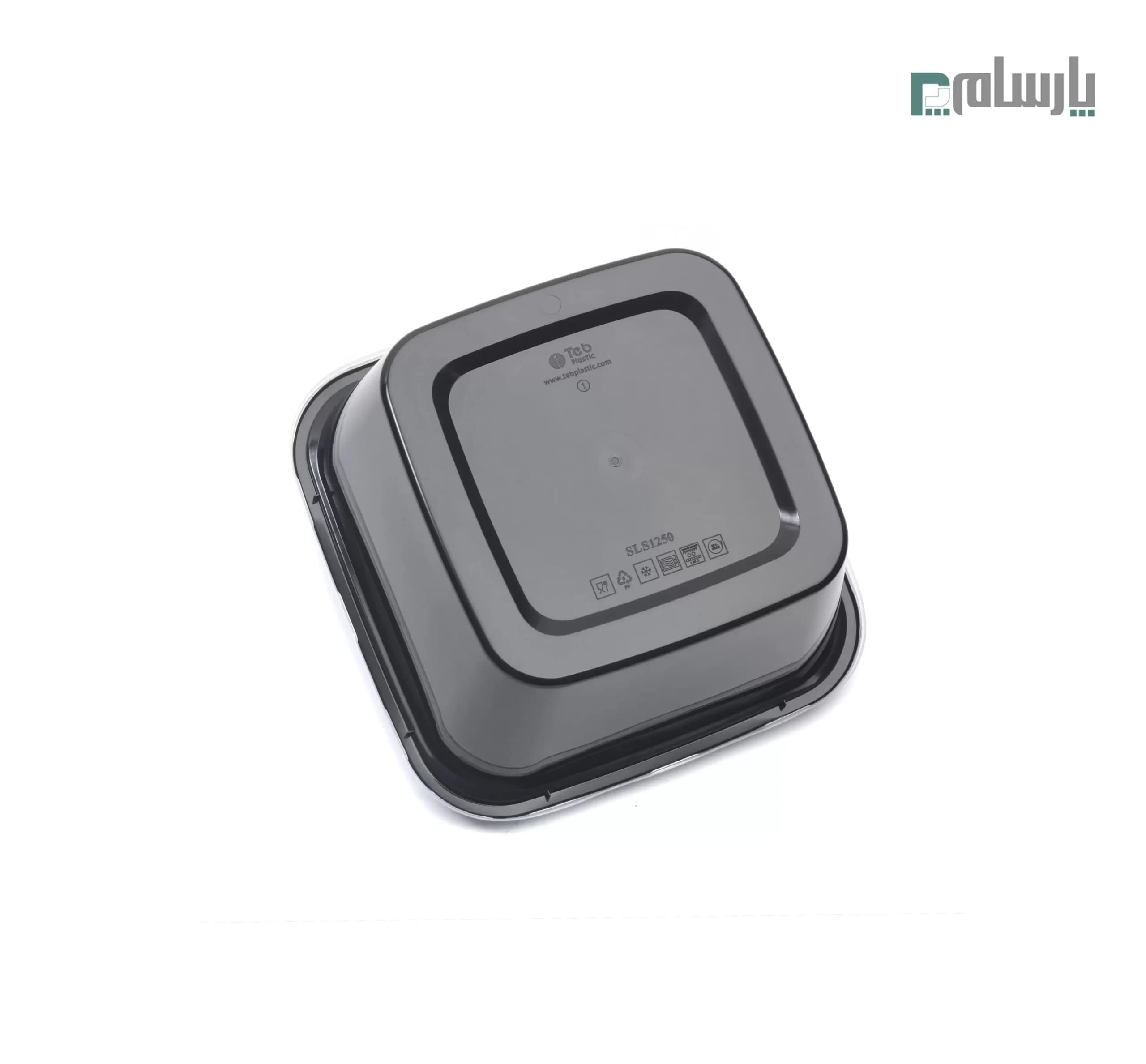 ظرف ماکروویوی هات دلیوری مربع 1250 سی سی مشکی — تصویر ۳