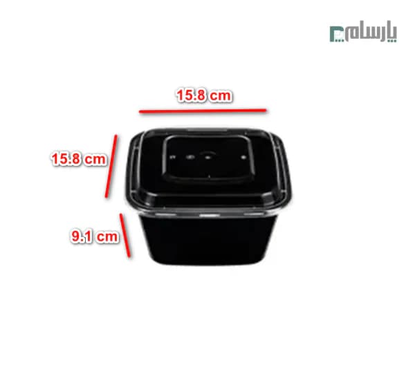 ظرف ماکروویوی هات دلیوری مربع 1250 سی سی مشکی — تصویر ۲