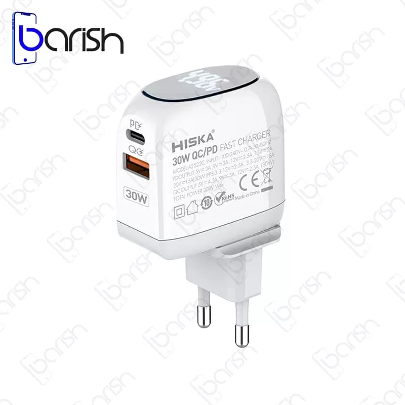 شارژر دیواری 30 وات هیسکا مدل H-115PD به همراه کابل Type-C