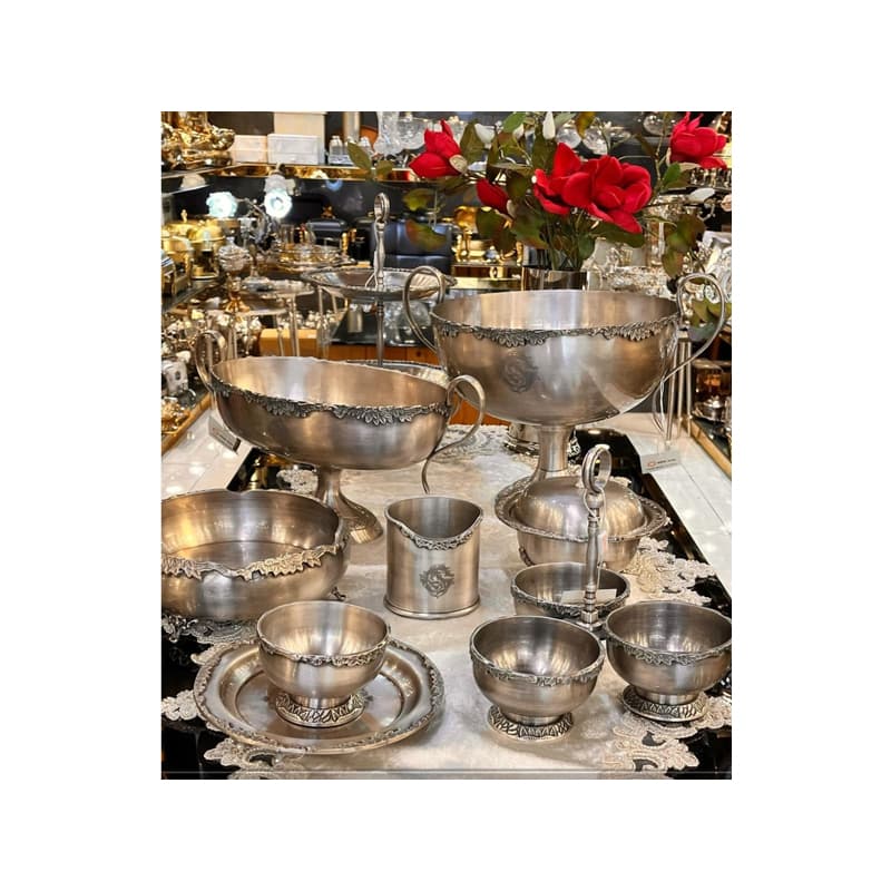 میوه خوری کشکولی برنجی نقره ای گلریز 7972 — تصویر ۲