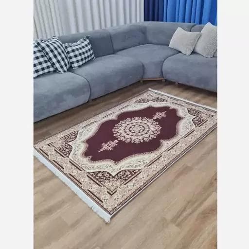 فرش ماشینی چاپی | فرشینه هازان ترک طرح سنتی کرم زرشکی h318 (پس کرایه) — تصویر ۶