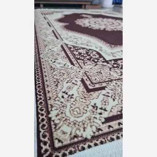 فرش ماشینی چاپی | فرشینه هازان ترک طرح سنتی کرم زرشکی h318 (پس کرایه) — تصویر ۴