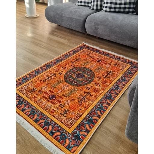 فرش ماشینی چاپی | فرشینه هازان ترک زمینه نارنجی کدO149 (پس کرایه) — تصویر ۷