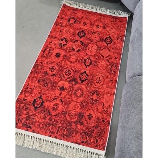 فرش ماشینی چاپی | فرشینه مخمل طرح سنتی قرمز 090(پس کرایه)