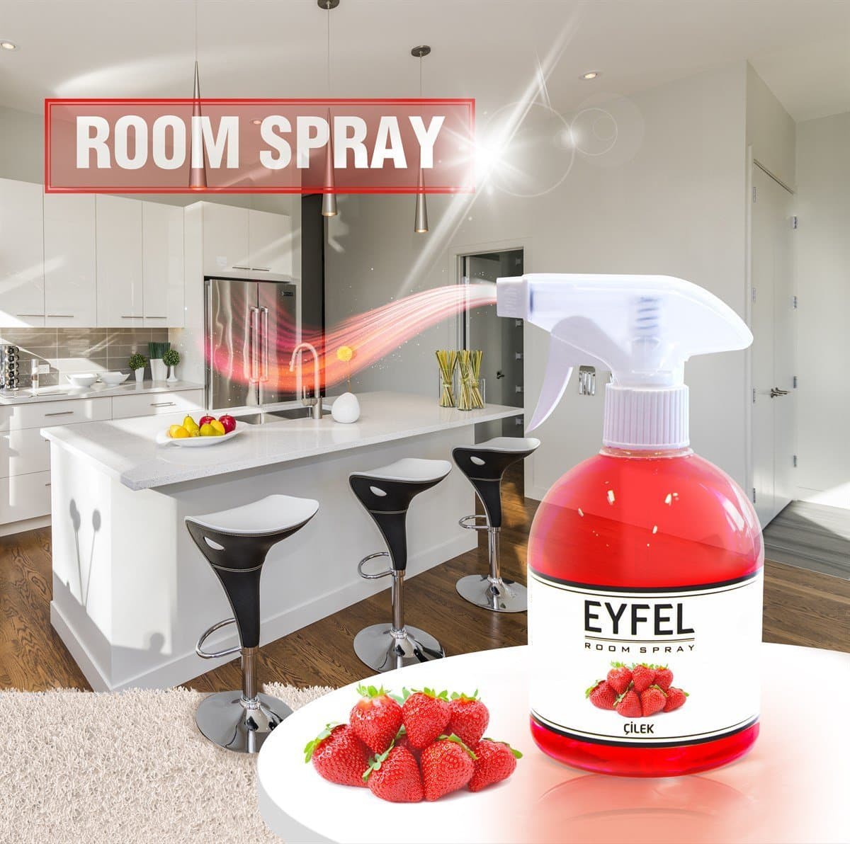 اسپری خوشبو کننده هوا ایفل اصل EYFEL مدل توت فرنگی strawberry حجم 500 میلی لیتر کد 562006