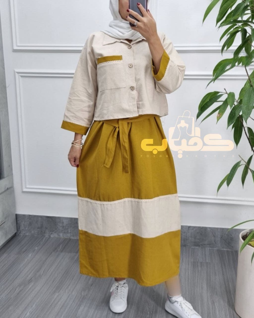 ست ساحلی سارافون وکت لینن نچرال/کد337