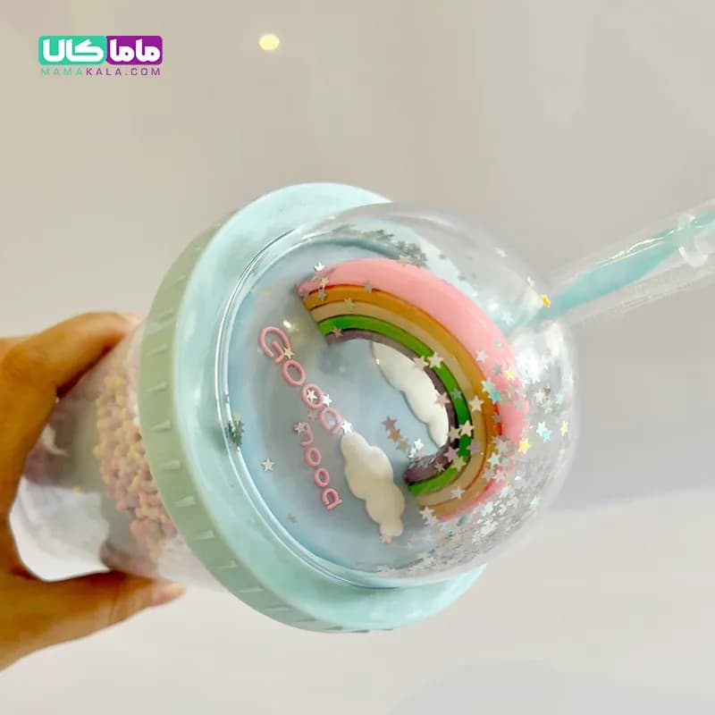 اسموتی کاپ دوجداره موزیکال و چراغدار مدل رنگین کمان (سبز آبی) — تصویر ۷