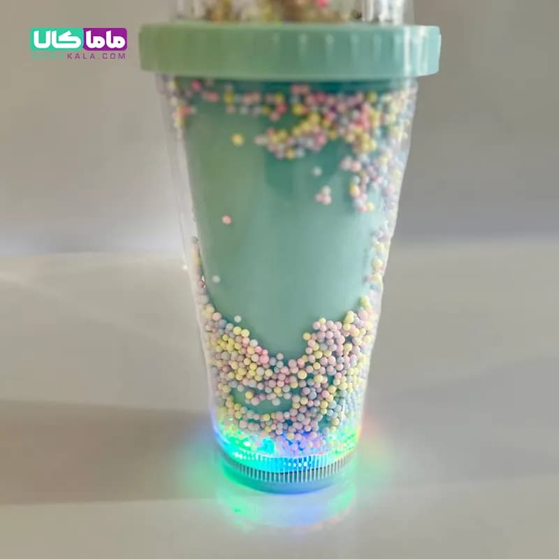 اسموتی کاپ دوجداره موزیکال و چراغدار مدل رنگین کمان (سبز آبی) — تصویر ۶