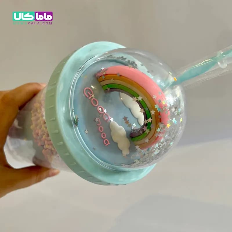 اسموتی کاپ دوجداره موزیکال و چراغدار مدل رنگین کمان (سبز آبی) — تصویر ۵