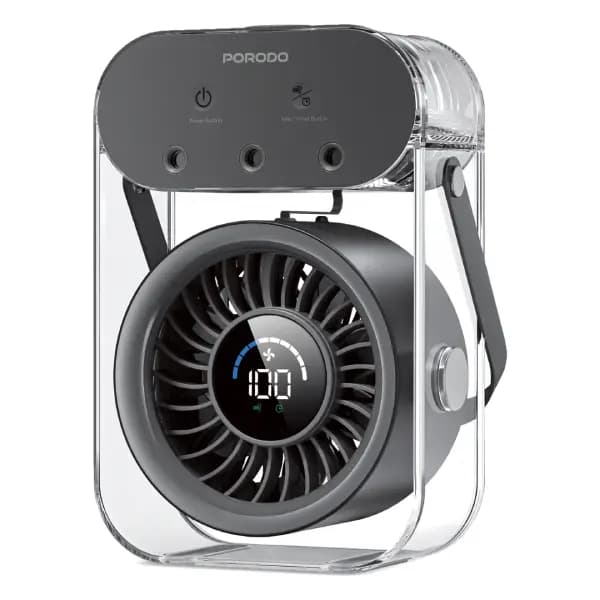 پنکه مه پاش قابل حمل با مخزن 500 میلی لیتر پرودو مدل Porodo Lifestyle Chillo Aqua Portable Mist Fan — تصویر ۲