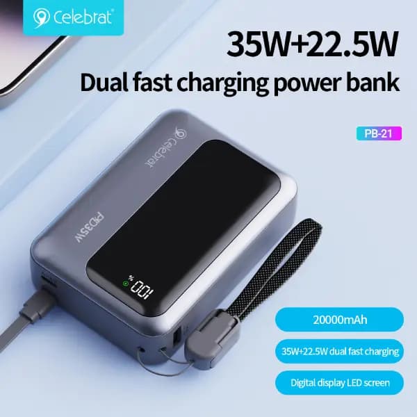 پاوربانک 20000 هزار 35 وات سلبریت مدل Celebrat PB21 PD 35W 22.5W Power — تصویر ۲