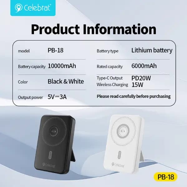 پاوربانک 10000 هزار 20 وات مگ سیف سلبریت مدل Celebrat PB-18 Magnetic with MagSafe — تصویر ۴