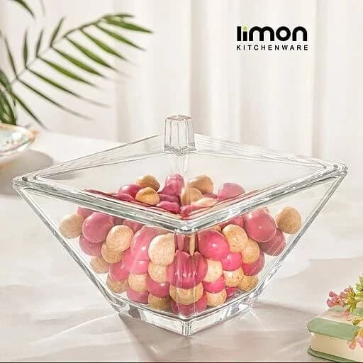 شکلات خوری لیمون درب دار مربع شیشه ای کد 229600