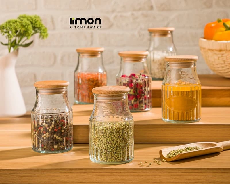 بانکه شیشه ای لیمون 230 میل درب چوبی کد 226459