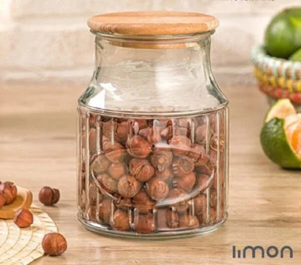 بانکه شیشه ای لیمون 1 لیتر درب چوبی کد 226259