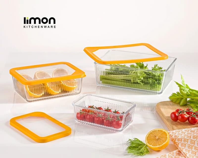 ظرف شیشه ای لیمون درب دار شیار دار 1/1 لیتر تک رنگ کد 209800 — تصویر ۲