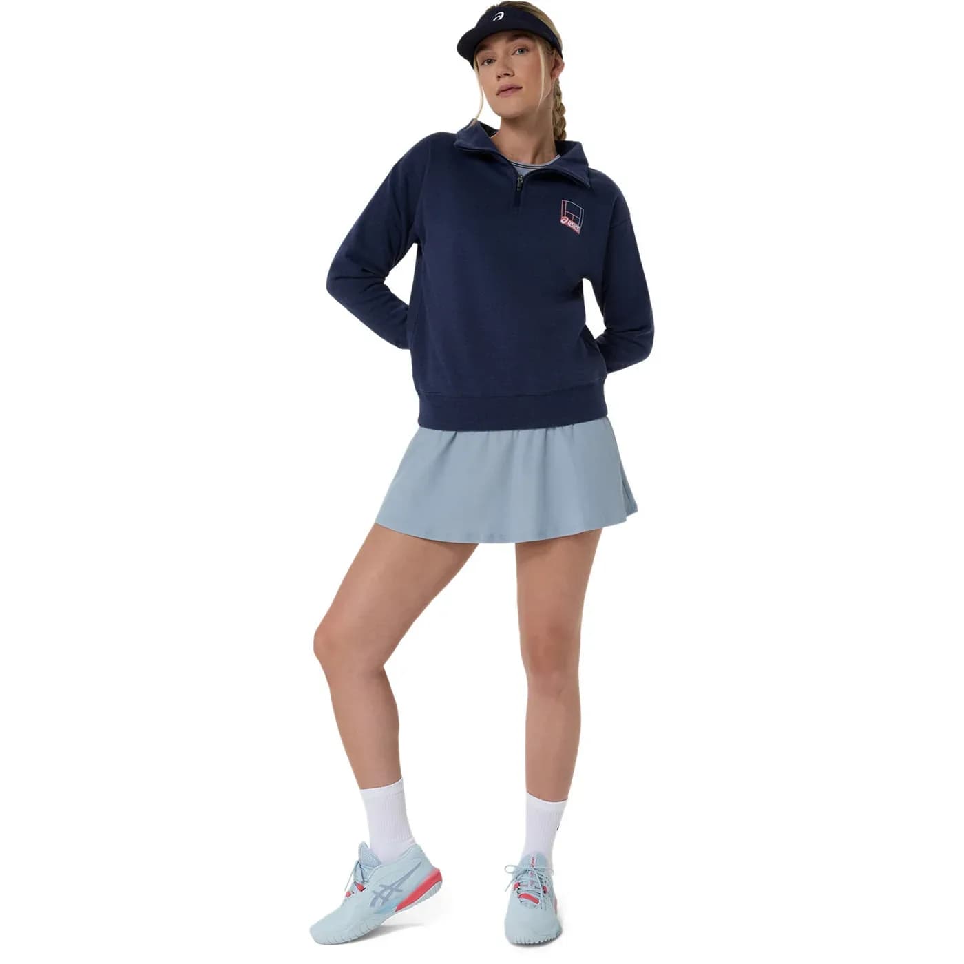 سویشرت ورزشی زنانه اسیکس ASICS Court Core Graphic Half Zip – سرمهای — تصویر ۳