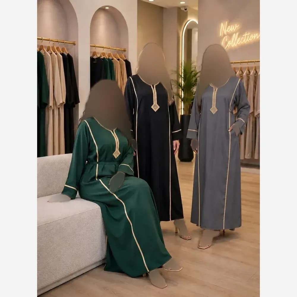 پیراهن نخی یقه گلدوزی فری سایز مناسب سایز 40 تا 52 — تصویر ۳