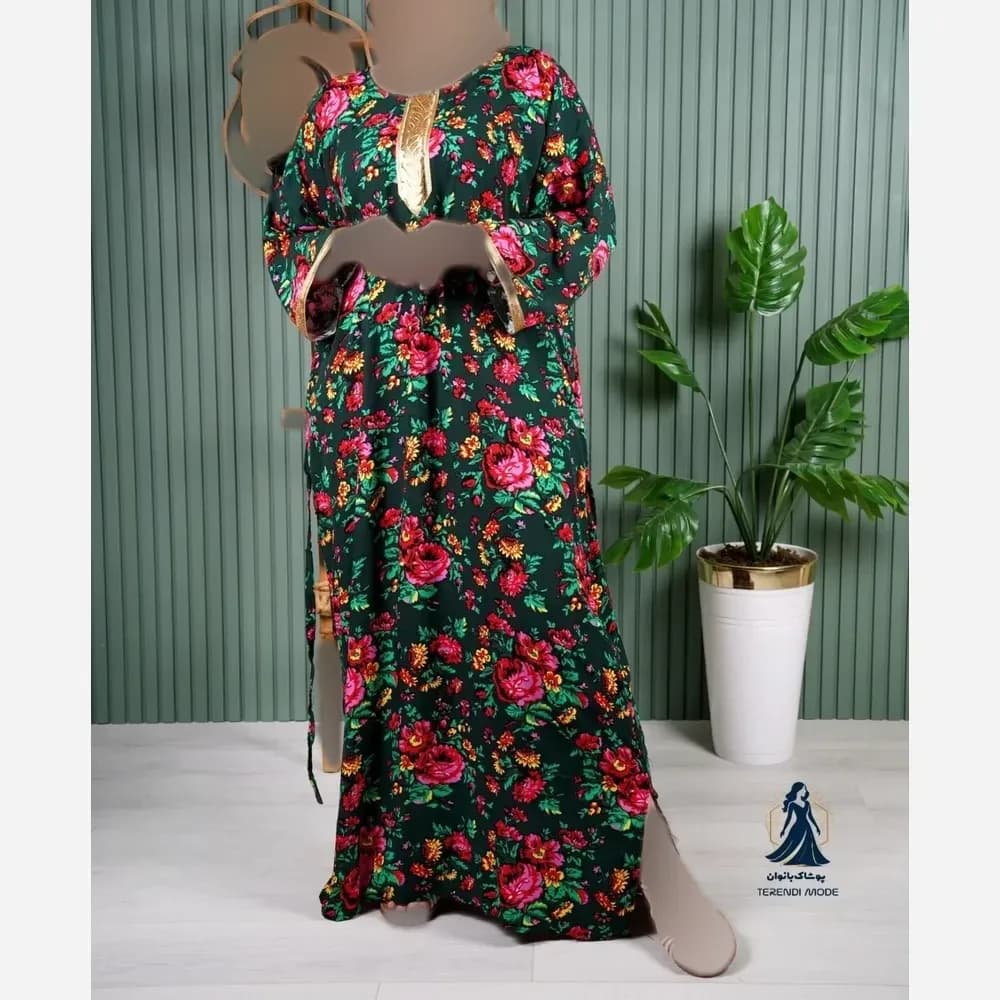 ساحلی کتیبه طلایی گل درشت نخی ترکمنستان فری سایز رنگبندی متنوع — تصویر ۲