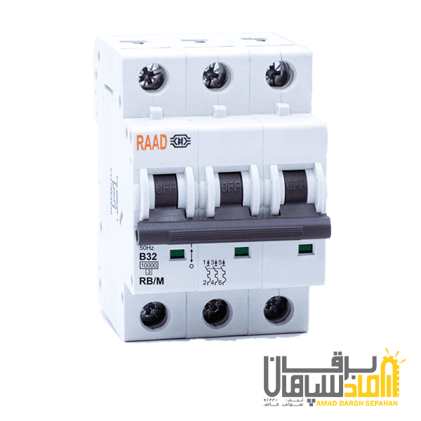 کلید مینیاتوری سه پل رعد 50 آمپر-6 کیلوآمپر- تیپ C مدل RB/M