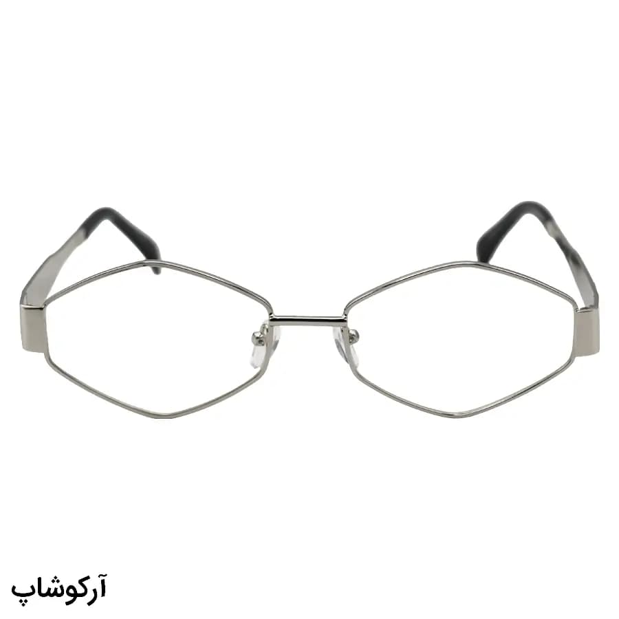 عینک ترند سلین (CELINE) با فریم شکل چندضلعی و هندسی، رنگ نقرهای و لنز بیرنگ و قابل تعویض مدل 8245 — تصویر ۴